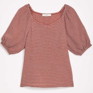 LOFT Striped Puff Sleeve V-Neck Top